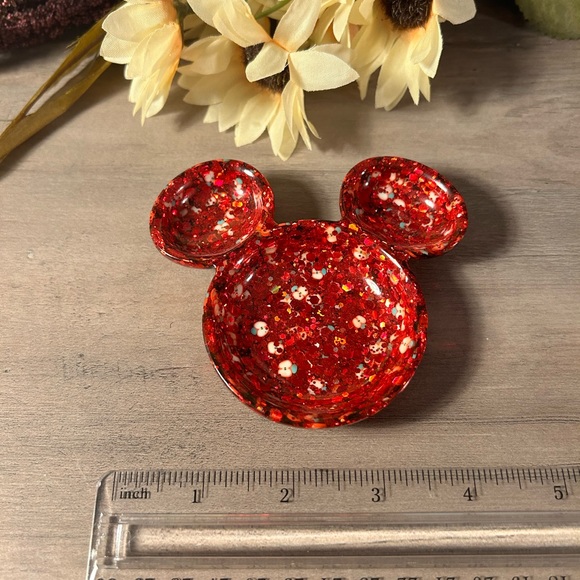 🍎 Red Glitter & Apple Mickey Trinket Dish - Picture 2 of 3